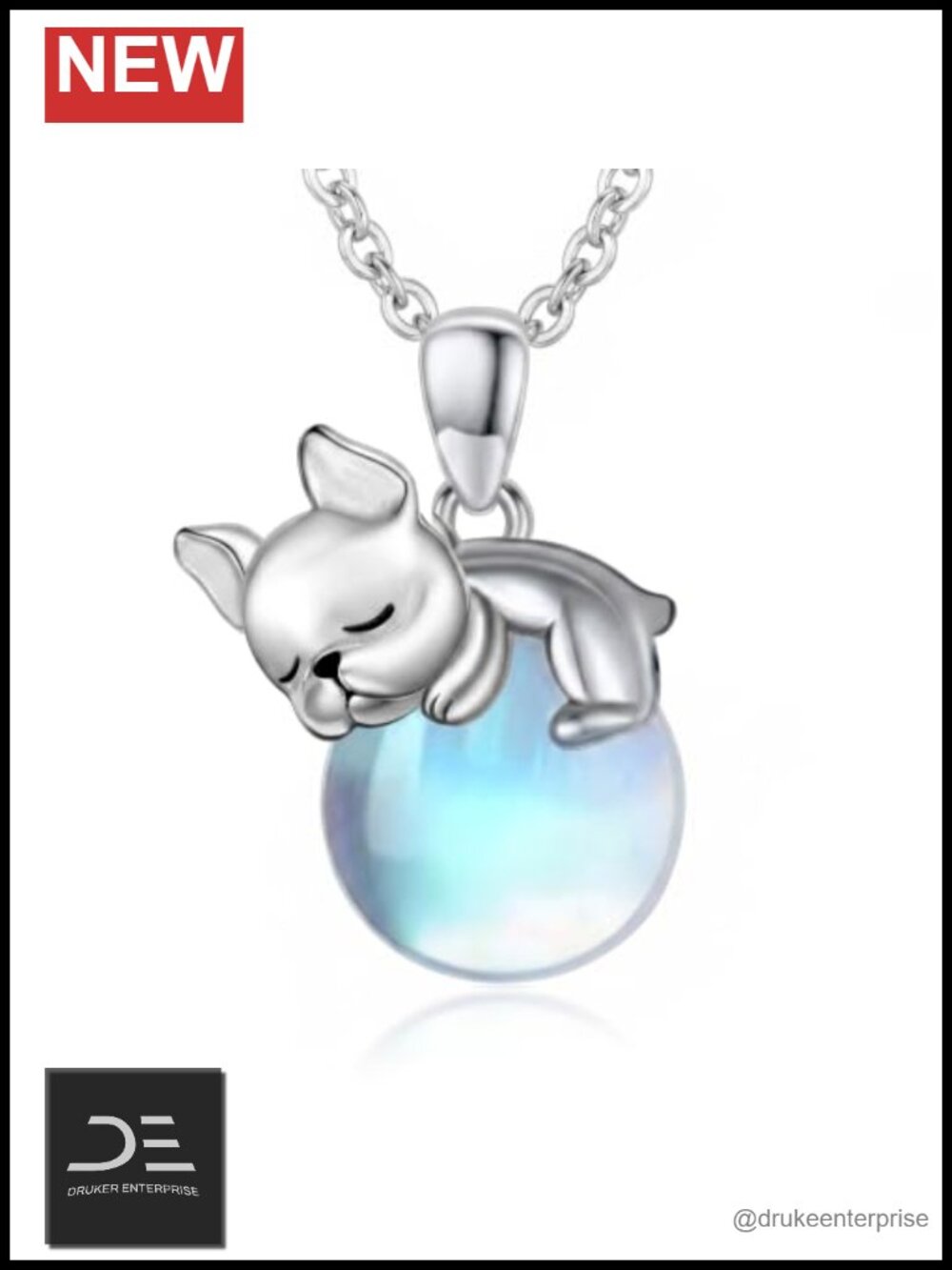 French Bulldog Moonstone 925 Sterling Silver Pendant Necklace Gift